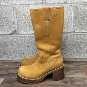 Vintage 90's Y2K Candies Platform Chunky Brown Leather Tall Boots BOHO Size 9